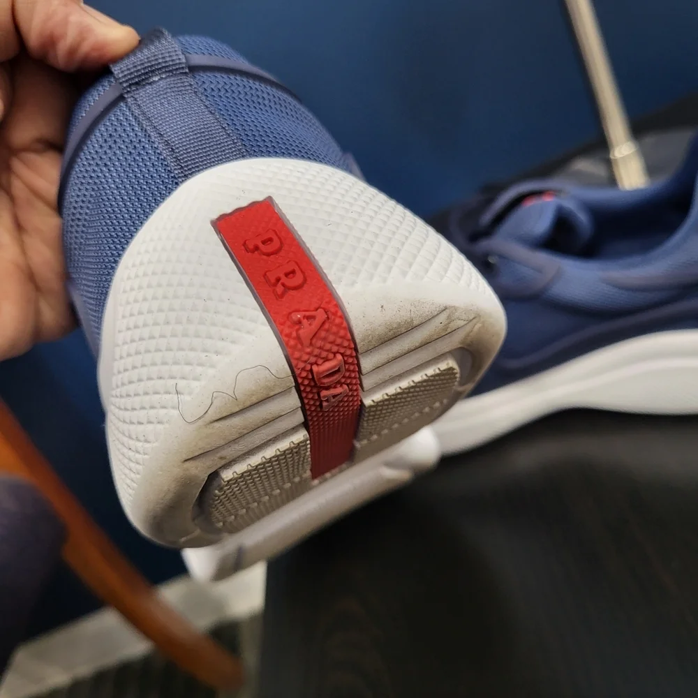 Prada Americas Cup Rubber-Trimmed Mesh Sneakers Blue/white..Size 40
